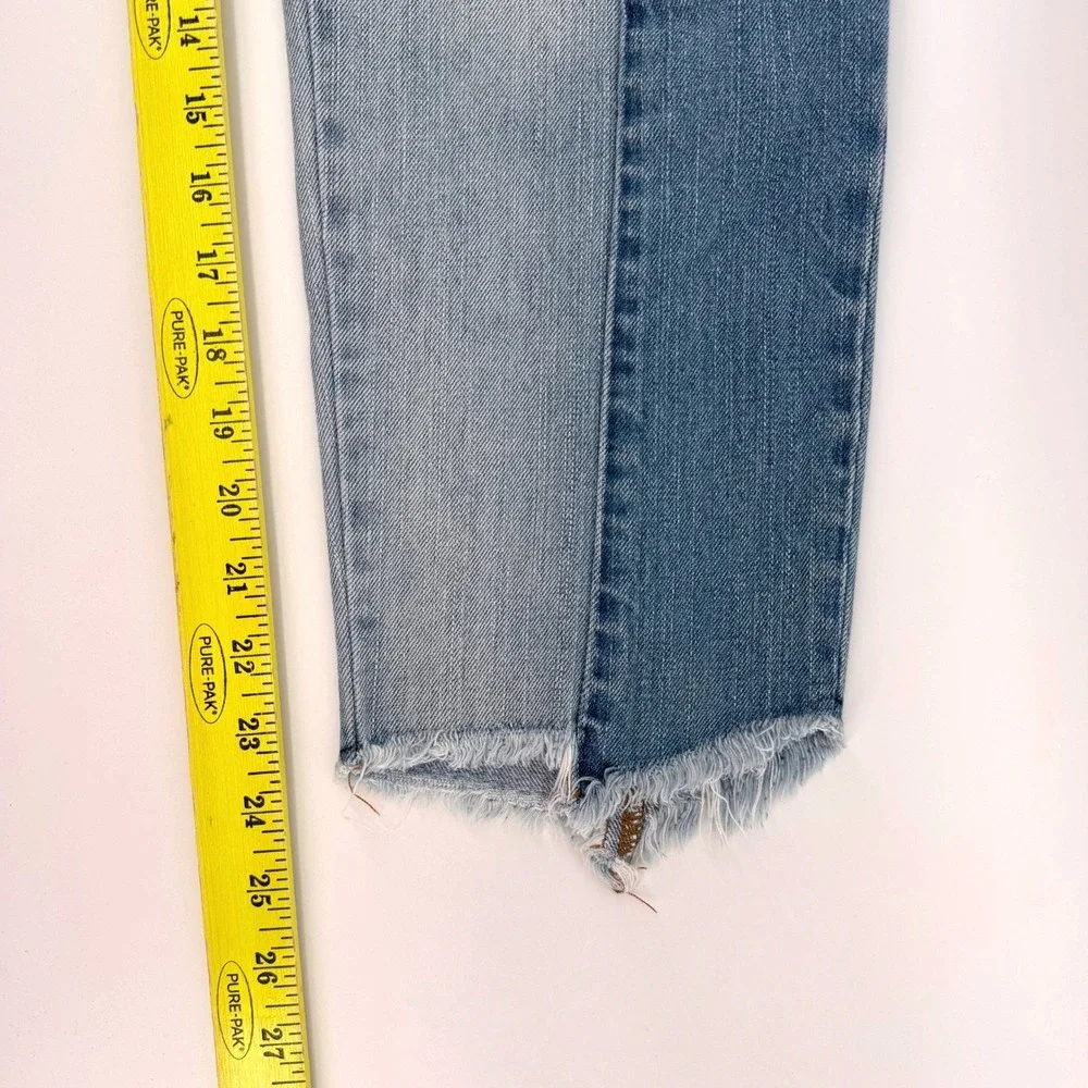 American Eagle Size 8 Vintage Hi-Rise Two Tone Paneled Jeans Blue Cotton Frayed - Picture 7 of 8